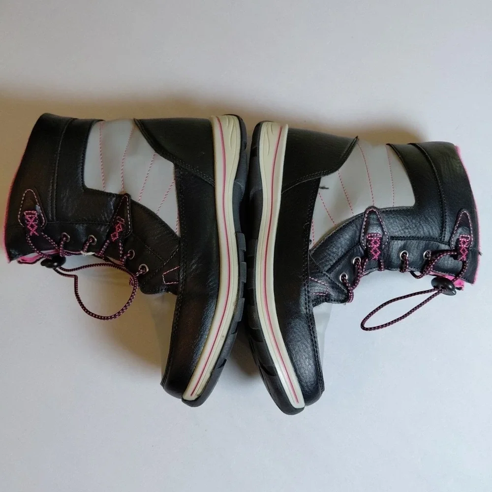 Totes Beaver Winter Snow Boots Girls Size 4 Black Pink Waterproof Lined EXC COND